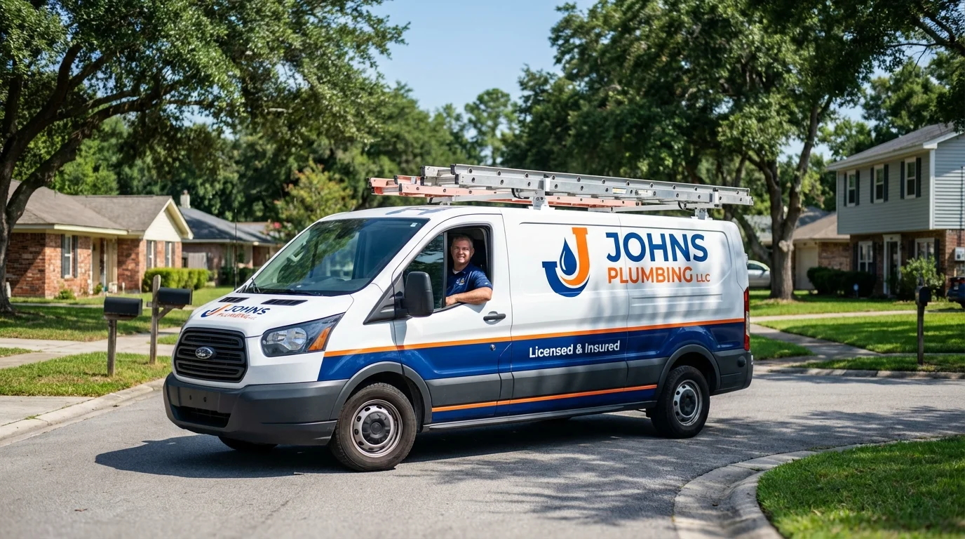 Johns Plumbing LLC service van in Montezuma, IA