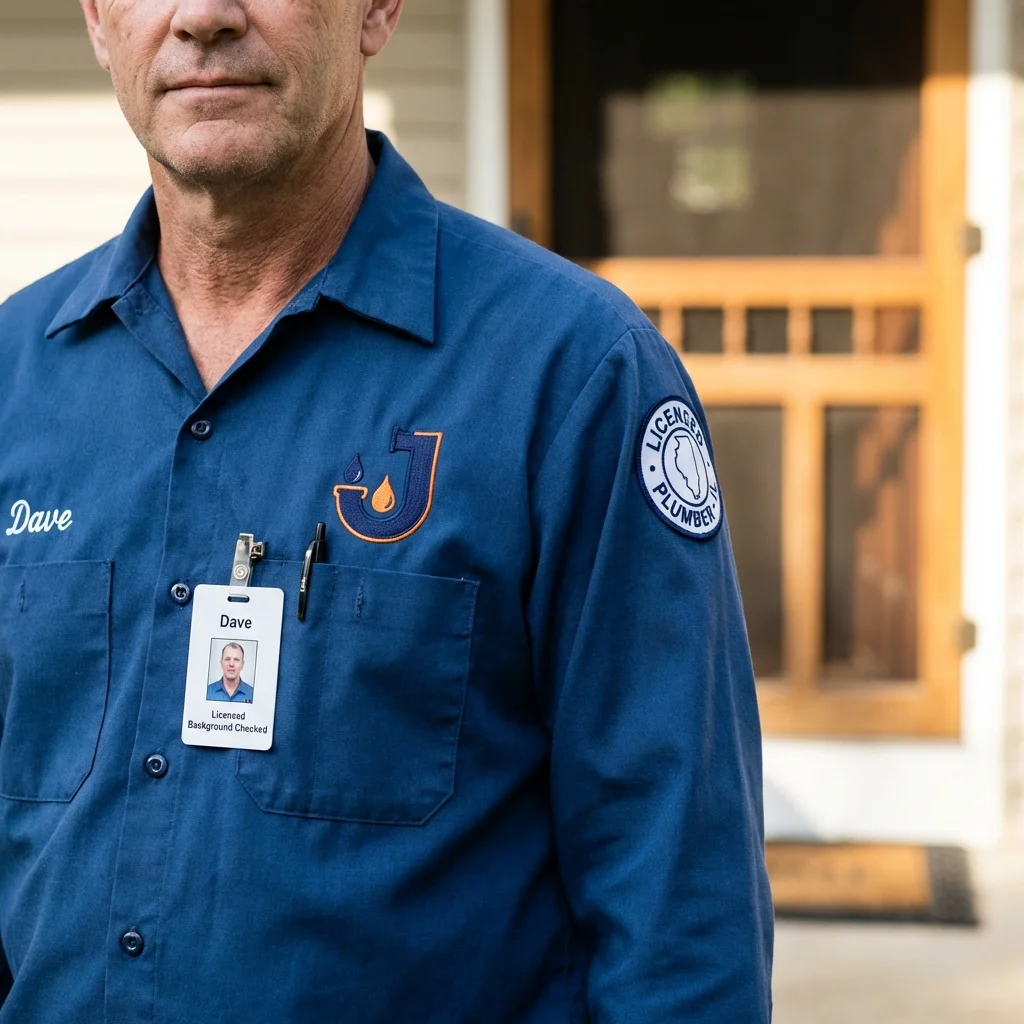 Licensed plumber showing ID badge in Montezuma, IA